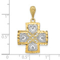 14K Yellow Gold with White Rhodium Diamond-cut Heart Cross Charm Pendant - (A93-628)