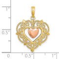 14K Two-tone Yellow & Rose Gold Heart With Lace Trim Charm Pendant - (A94-422)