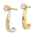 14K Yellow Gold J Hoop with Rhodium and CZ Earrings Jacket - (B43-890)