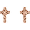 14K Rose Gold Rope Cross Earrings - (B44-808)