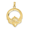 10K Yellow Gold Polished Large CLADDAGH Heart Charm Pendant - (A88-920)