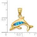 14K Yellow Gold Created Opal Dolphin Pendant - (A89-987)