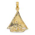 14K Yellow Gold Polished and Textured Sailboat Charm Pendant - (A91-762)