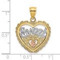 14K Tri-Color Gold Sweet 16 In Heart Charm Pendant - (A93-582)