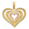 14K Tri-Color Gold Beaded & Polished Triple Hearts Charm Pendant - (A93-759)