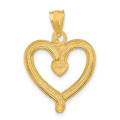 14K Yellow Gold with White Rhodium Diamond-cut Heart Charm Pendant - (A94-213)