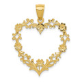 14K Yellow Gold Large Floral Heart Pendant - (A83-476)