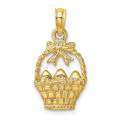 14K Yellow Gold Enameled Easter Basket With Bow & Eggs Charm Pendant - (A91-116)