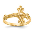 14K Yellow Gold Satin & Diamond-cut Crucifix Ring - Size 6 - (B31-884)