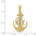 14K Yellow Gold Medium Anchor with Wheel Pendant - (A85-498)