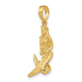 14K Yellow Gold 3-D Mermaid Charm Pendant - (A91-818)