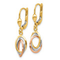 14K Tri-Color Gold Polished Dangle Leverback Earrings - (B42-105)