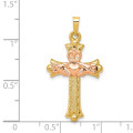 14K Two-tone Gold Claddagh Cross Pendant 34mm length - (B11-515)