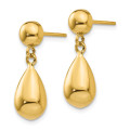 14K Yellow Gold Teardrop Hollow Post Dangle Earrings - (B42-423)