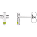 14K White Gold Peridot Cross Earrings - (B44-761)