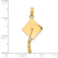 14K Yellow Gold Solid Polished 3-Dimensional Graduation Cap Pendant - (A83-108)