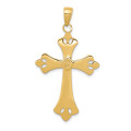 14K Yellow Gold Two-tone Textured Cross Pendant - (A85-192)