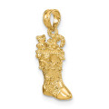 14K Yellow Gold Solid Polished 3-Dimensional Christmas Stocking Charm Pendant - (A90-604)