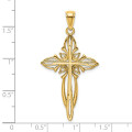 14K Yellow Gold Polished and Cutout Beaded Cross - (A92-724)