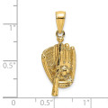 14K Yellow Gold 3-D Polished Baseball Glove, Bat & Ball Charm Pendant - (A93-827)