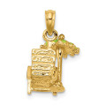 14K Yellow Gold 3-D Beach Chair With Green Enameled Umbrella Charm Pendant - (A91-369)