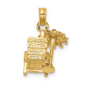 14K Yellow Gold 3-D Beach Chair With Orange Enameled Umbrella Charm Pendant - (A91-465)