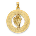 14K Yellow Gold San Diego On Round Frame With Conch Shell Charm Pendant - (A92-488)