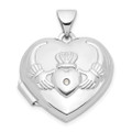14K White Gold Polished Diamond Heart-Shaped Claddagh Locket 21x15mm - (A99-588)