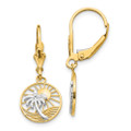 14K Yellow Gold & Rhodium Palm Tree Leverback Earrings - (B36-943)