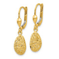 14K Yellow Gold Textured Satin Puff Diamond-cut Dangle Leverback Earrings - (B42-233)