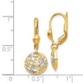 14K Yellow Gold and Rhodium Polished and Textured Dangle Leverback Earrings - (B42-504)