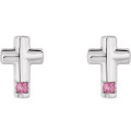 14K White Gold Pink Tourmaline Cross Earrings - (B44-780)