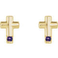 14K Yellow Gold Amethyst Cross Earrings - (B44-882)