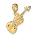 14K Yellow Gold Polished Solid 3-Dimensional Violin Pendant - (A83-189)