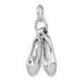 14K White Gold Solid Polished 3-Dimensional Moveable Ballet Slippers Charm - (A84-139)