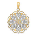 14K Yellow Gold & Rhodium Filigree Hearts with Scalloped Edge Pendant - (A85-357)