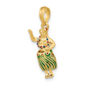 14K Yellow Gold 3-D Hula Girl With Moveable Grass Skirt Charm Pendant - (A91-342)