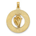 14K Yellow Gold Sanibel On Round Frame With Conch Shell Charm Pendant - (A92-532)