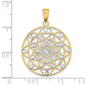 14K Yellow Gold with White Rhodium Cutout Stars with Diamond-cut Leaf Pattern Charm Pendant - (A93-998)