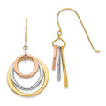 14K Tri-Color Gold Circle Dangle Shepherd Hook Earrings - (B42-418)