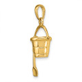 14K Yellow Gold Polished 3-Dimensional Moveable Pail & Shovel Pendant - (A84-377)