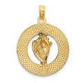 14K Yellow Gold Turks & Caicos Round Frame With Enamel Conch Shell Charm Pendant - (A91-507)