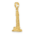 14K Yellow Gold 3-D Cape May, NJ Lighthouse Charm Pendant - (A92-604)