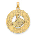 14K Yellow Gold Charleston Round Frame With Grass Basket Charm Pendant - (A93-260)