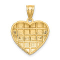 14K Yellow Gold with White Rhodium Diamond-cut Heart Charm Pendant - (A93-624)