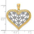 14k Yellow Gold and White Rhodium Lattice Center Heart Charm Pendant - (A94-527)
