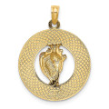 14K Yellow Gold Sanibel Round Frame With Enamel Conch Shell Charm Pendant - (A91-564)