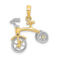 14K Two-tone Gold 3-D Tricycle With Moveable Handlebars & Wheels Charm Pendant - (A93-688)