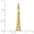 14K Yellow Gold 2-D Cape Hatteras Lighthouse Charm Pendant - (A92-677)