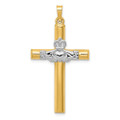 14K Two-tone Gold Claddagh Cross Pendant 41mm length - (A98-910)